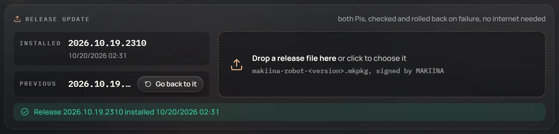 A release update that installed, with the version and when.