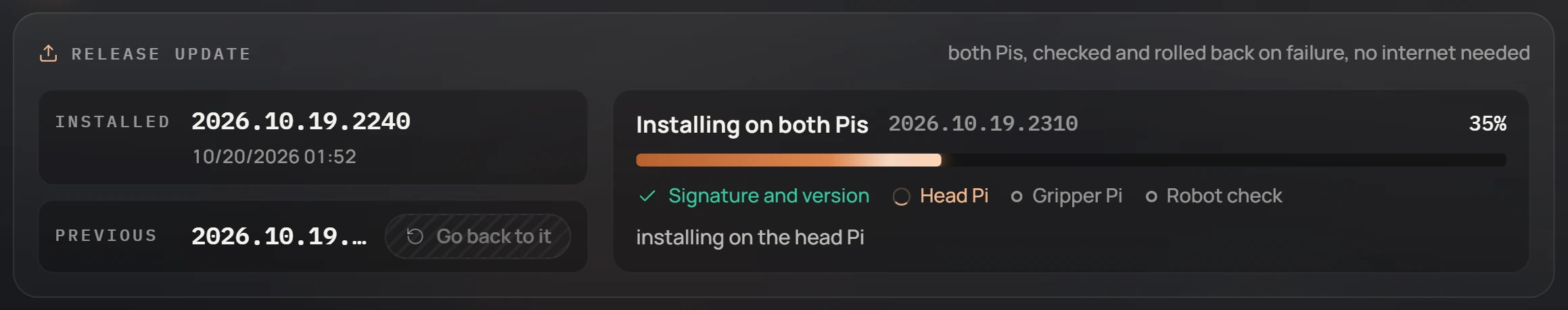 A release update in progress on both Pis.