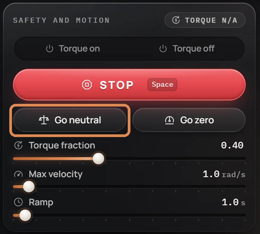 The Safety and motion card with Go neutral marked.