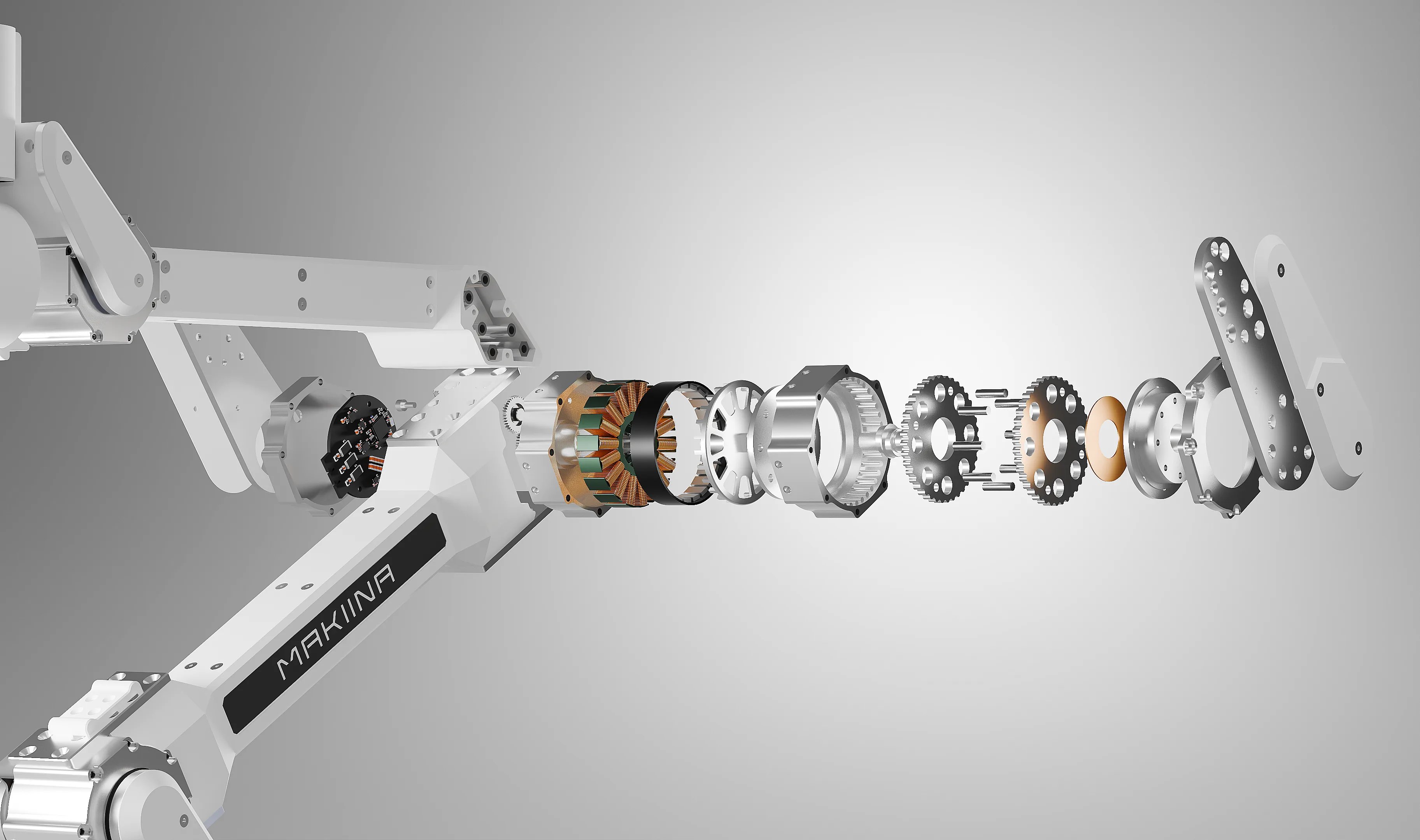 MAKIINA cycloidal actuator, exploded view